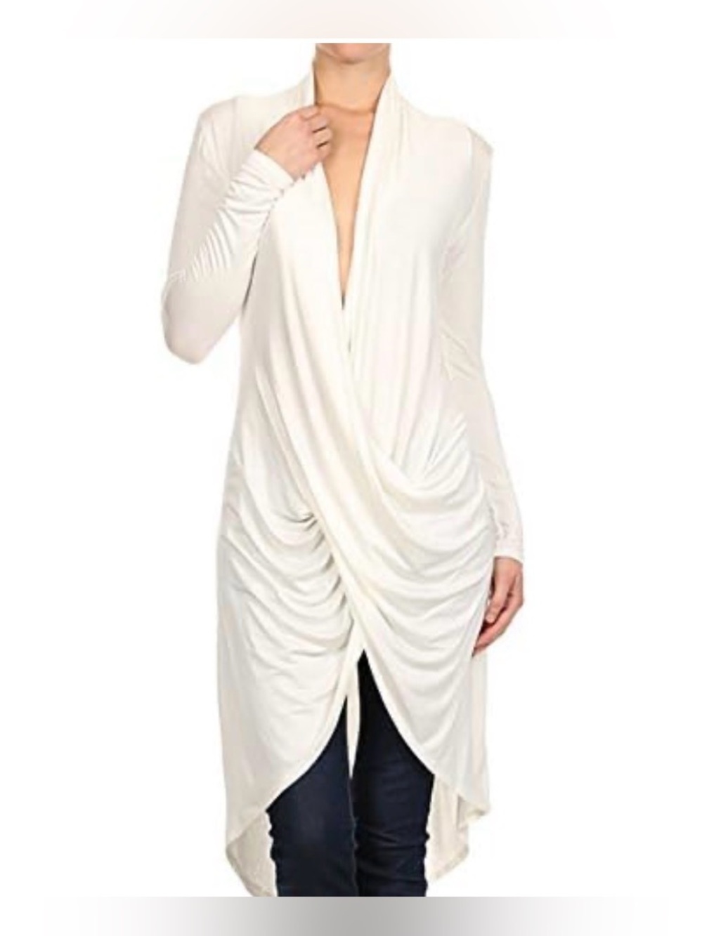 Modern Kiwi long ivory wrapped high low tunic -XL
